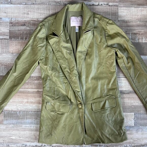 Hutch Anthropologie Green Faux Leather Blazer Size XS - Picture 3 of 8
